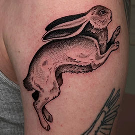 Flash rabbit blackwork fineline design by sheila.tattoos Black Pearl Tattoo Santa Cruz CA