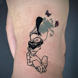 Sam Flores design tattoo by sheila.tattoos at Black Pearl Tattoo Santa Cruz CA