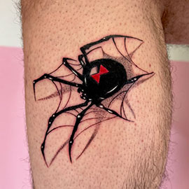 Custom Black Widow Spider blackwork tattoo design by sheila.tattoos at Black Pearl Tattoo Santa Cruz CA