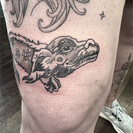 Custom Falcor Never Ending Story Blackwork design by sheila.tattoos Black Pearl Tattoo Santa Cruz CA