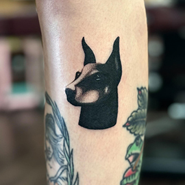 Flash blackwork doberman dog tattoo by sheila.tattoos Black Pearl Tattoo Santa Cruz CA